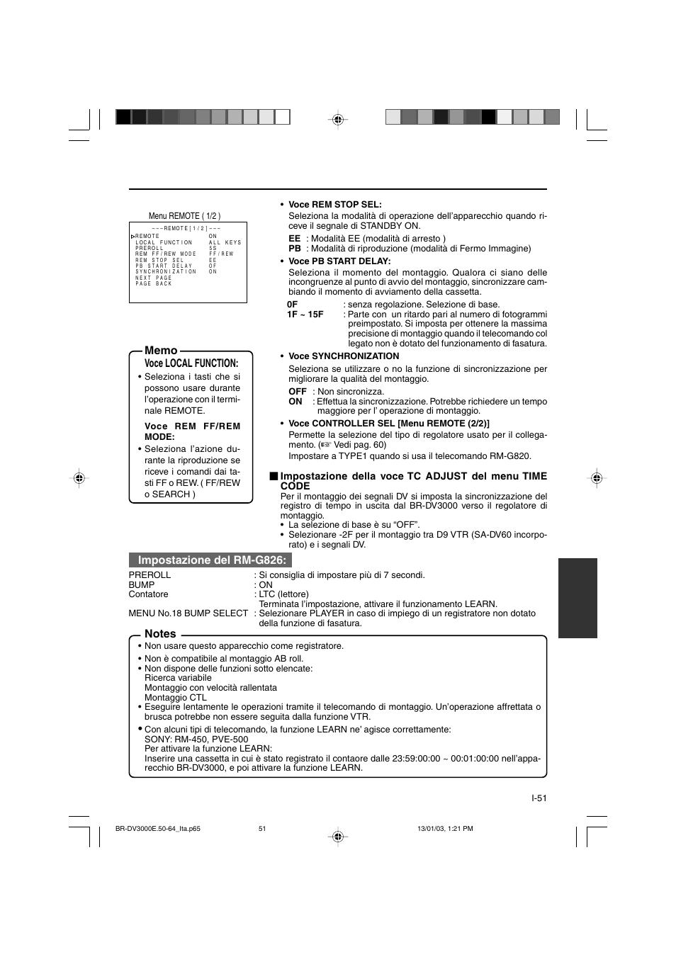 Impostazione del rm-g826 | JVC BR-DV3000E User Manual | Page 331 / 350