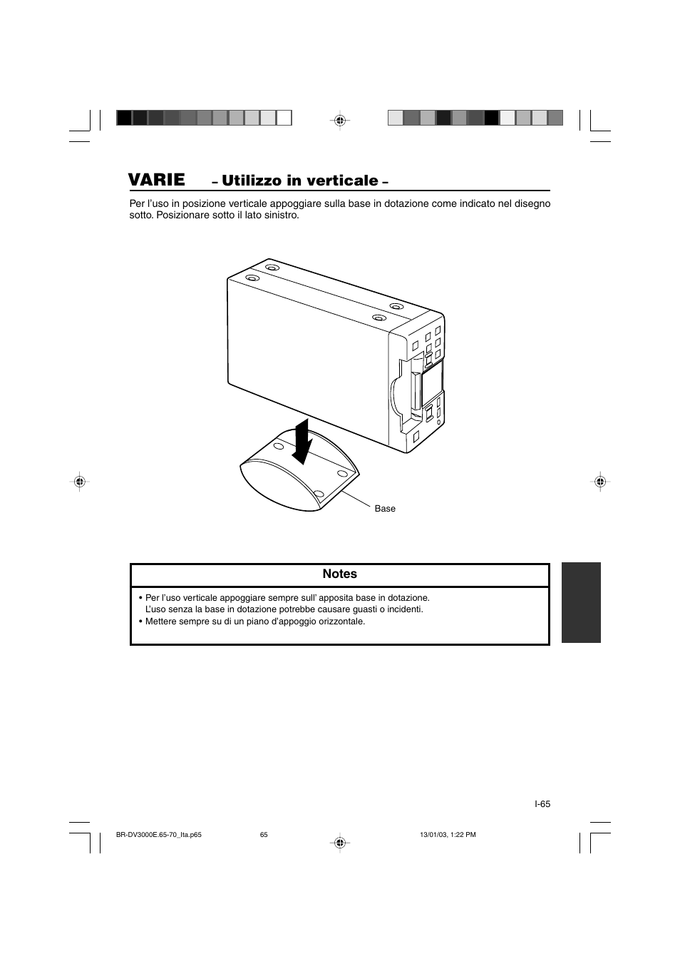 Varie, Utilizzo in verticale | JVC BR-DV3000E User Manual | Page 345 / 350