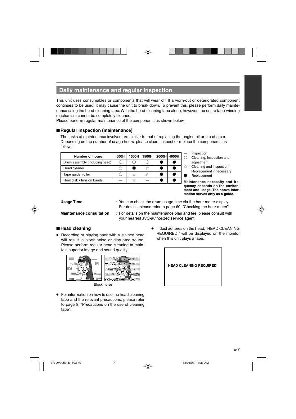 Daily maintenance and regular inspection | JVC BR-DV3000E User Manual | Page 7 / 350