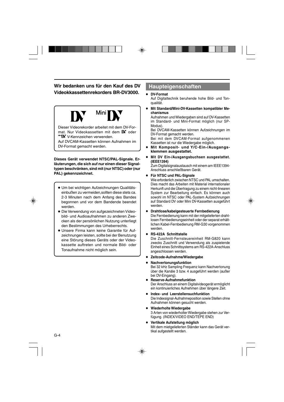 Haupteigenschaften | JVC BR-DV3000E User Manual | Page 74 / 350