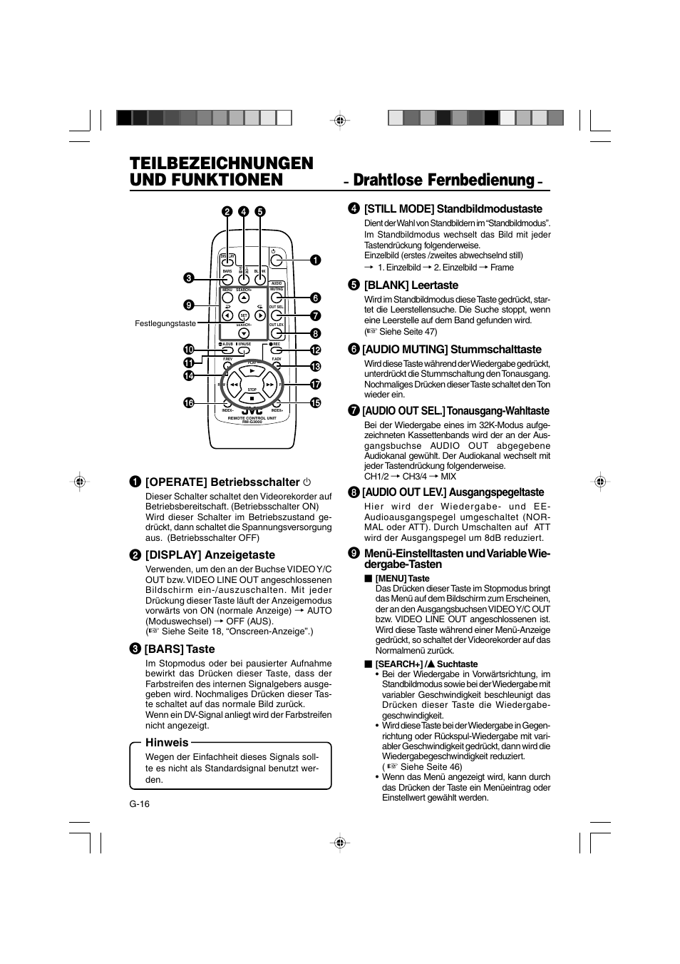 Teilbezeichnungen und funktionen, Drahtlose fernbedienung | JVC BR-DV3000E User Manual | Page 86 / 350