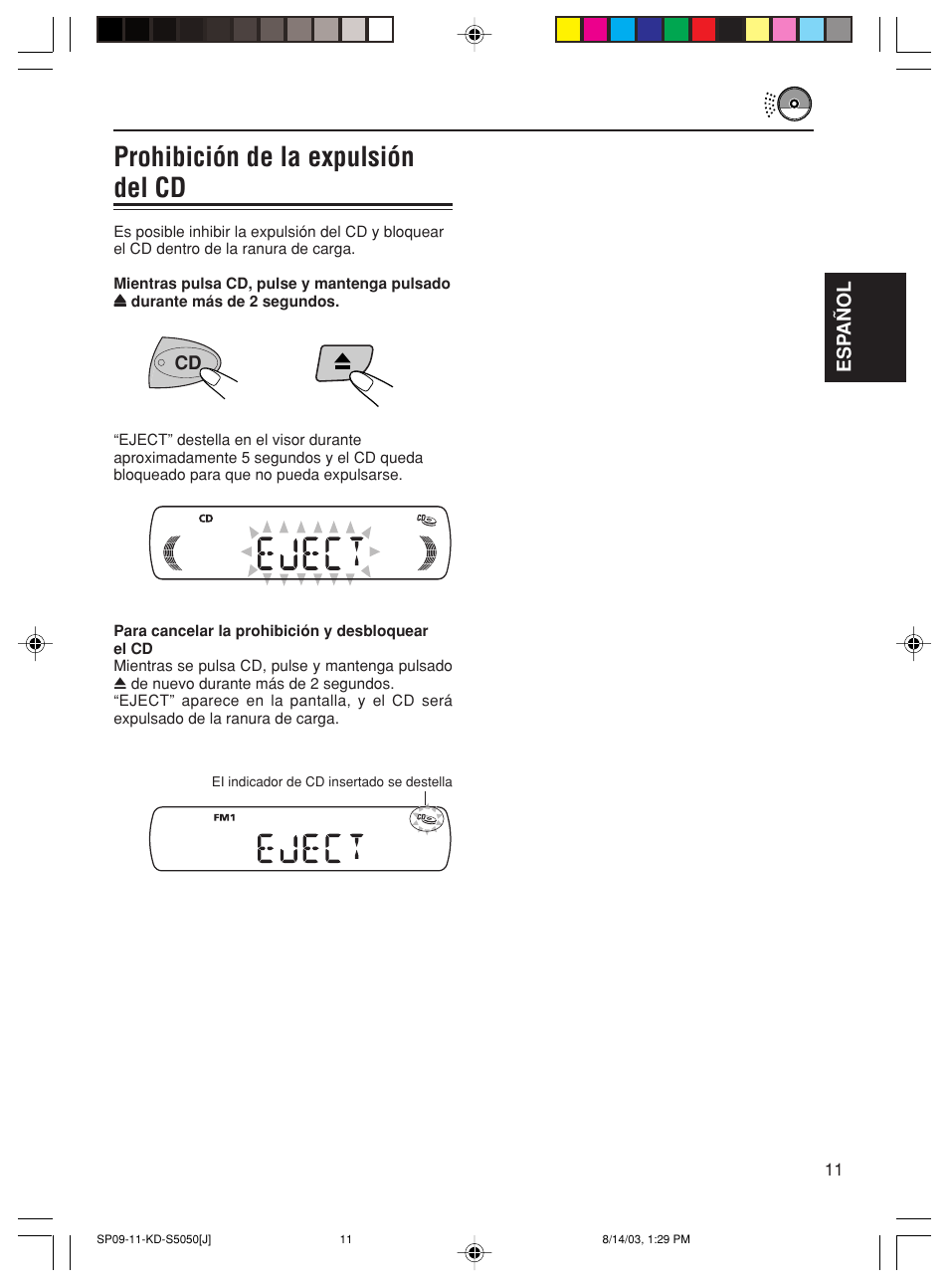 Prohibición de la expulsión del cd | JVC Model KD-S10J User Manual | Page 30 / 59