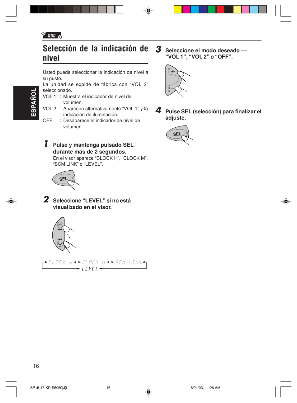 Selección de la indicación de nivel | JVC Model KD-S10J User Manual | Page 35 / 59