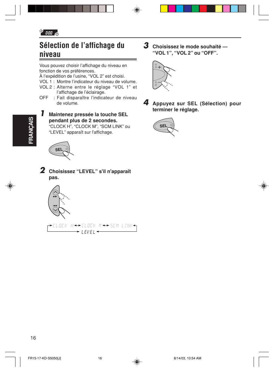 Sélection de l’affichage du niveau | JVC Model KD-S10J User Manual | Page 54 / 59