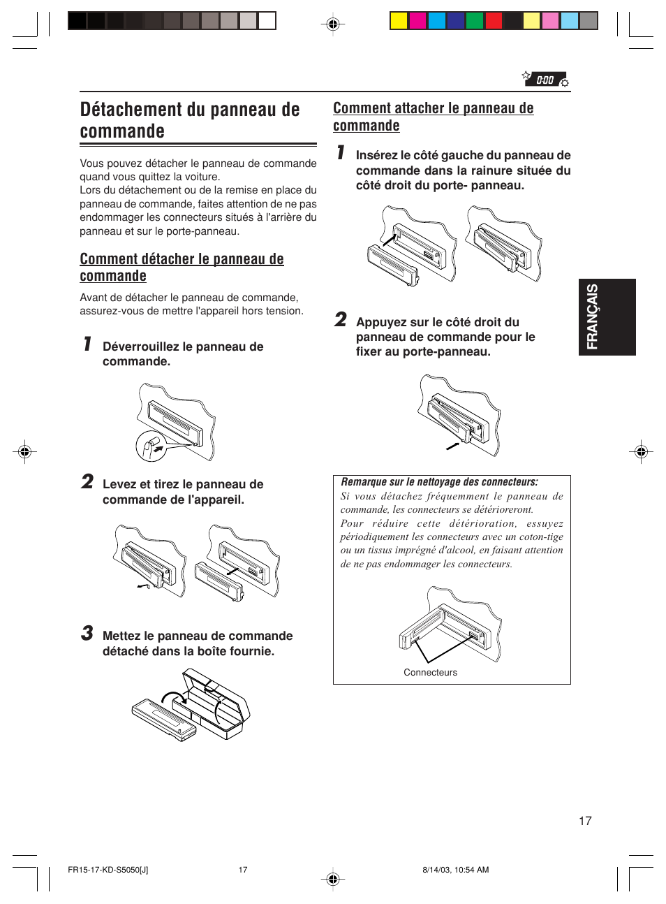 Détachement du panneau de commande | JVC Model KD-S10J User Manual | Page 55 / 59