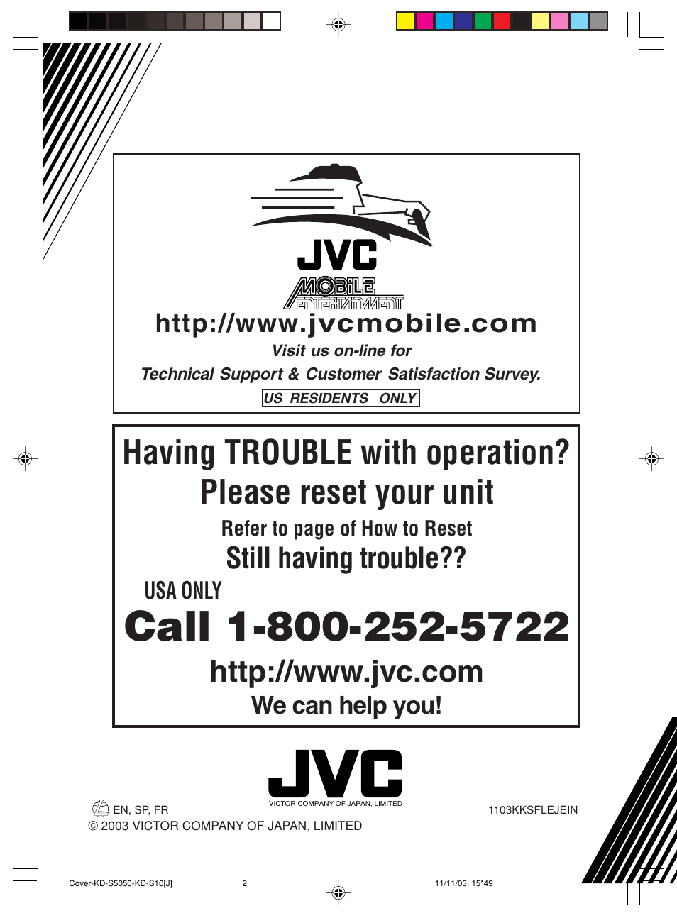 Still having trouble, We can help you, Usa only | JVC Model KD-S10J User Manual | Page 59 / 59