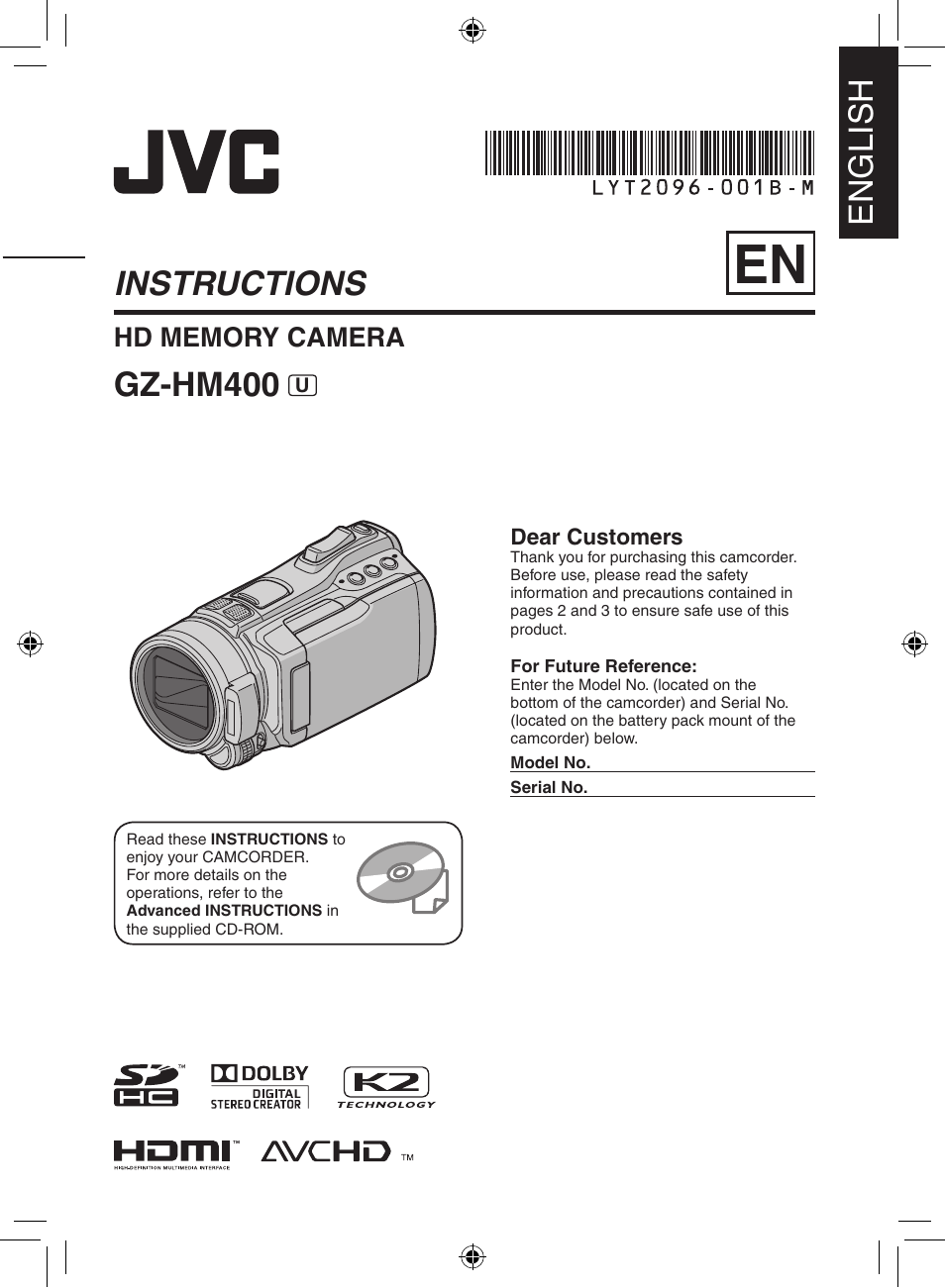 JVC Everio GZ-HM400 User Manual | 44 pages