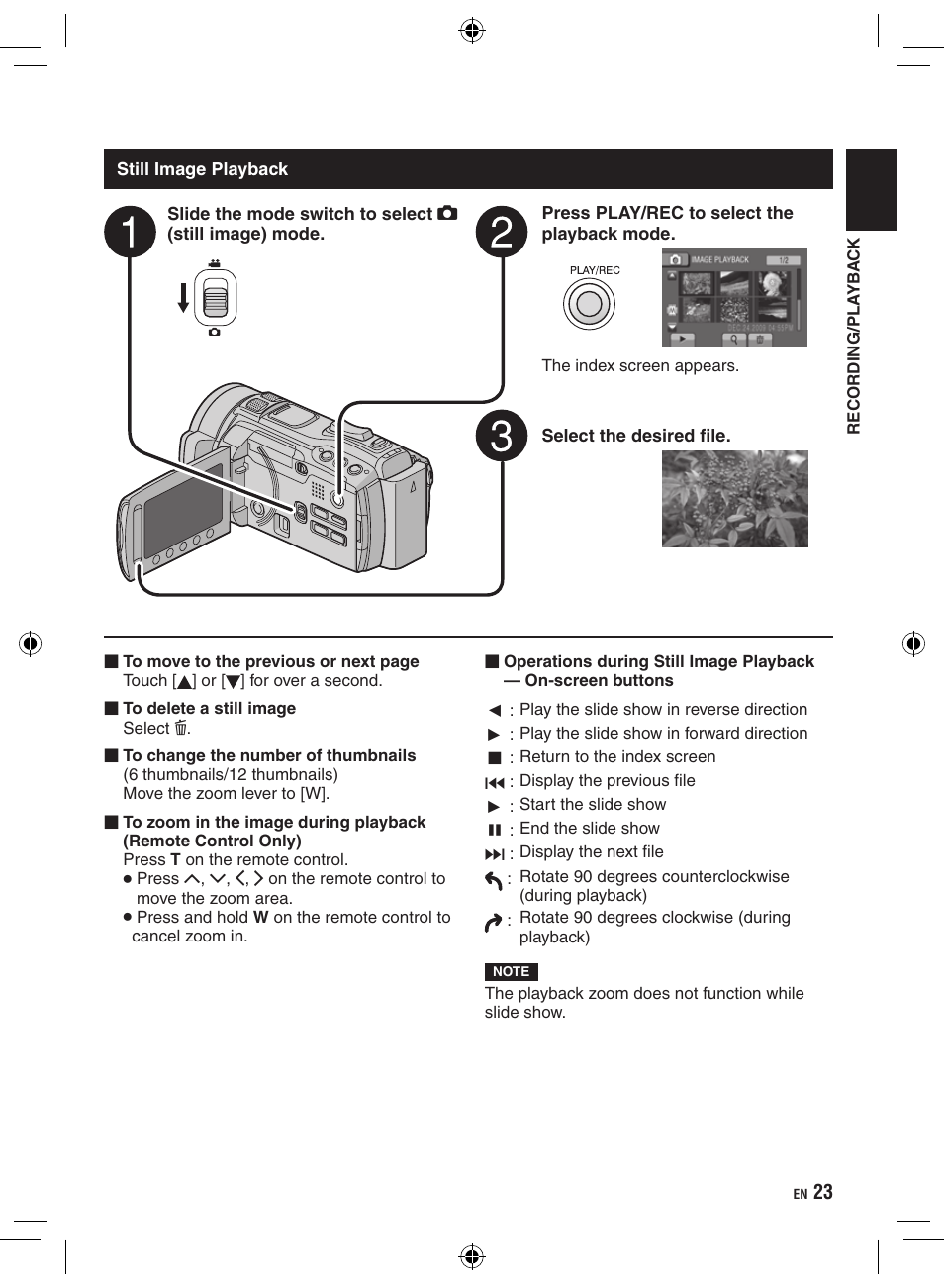 Still image playback | JVC Everio GZ-HM400 User Manual | Page 23 / 44