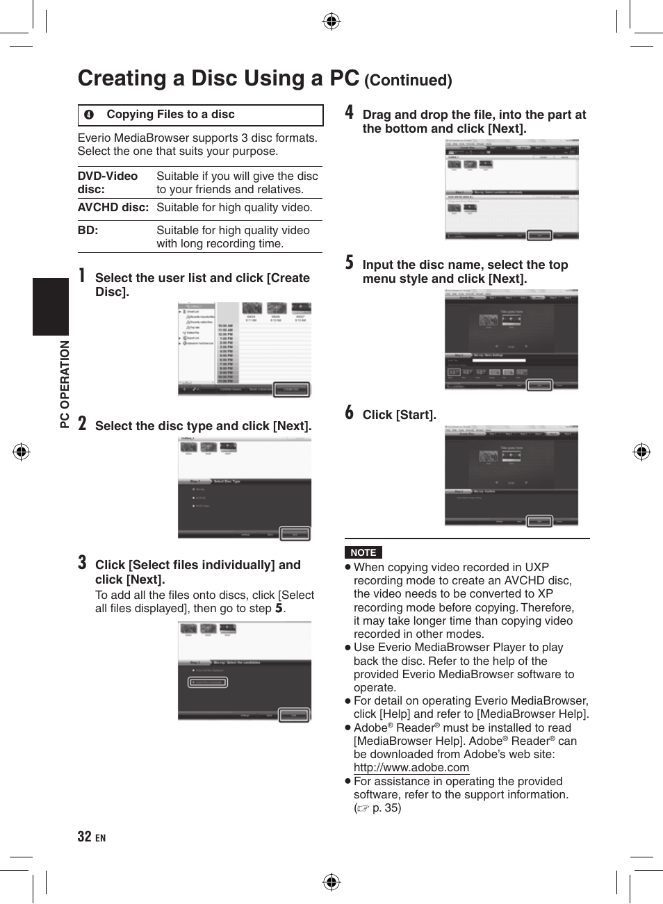 Creating a disc using a pc, Continued) | JVC Everio GZ-HM400 User Manual | Page 32 / 44