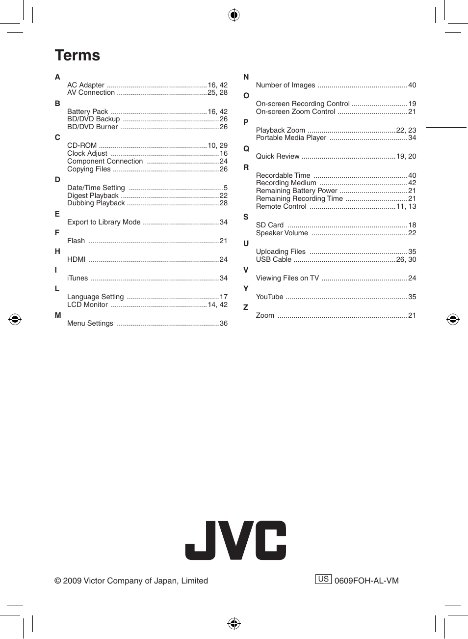 Terms | JVC Everio GZ-HM400 User Manual | Page 44 / 44