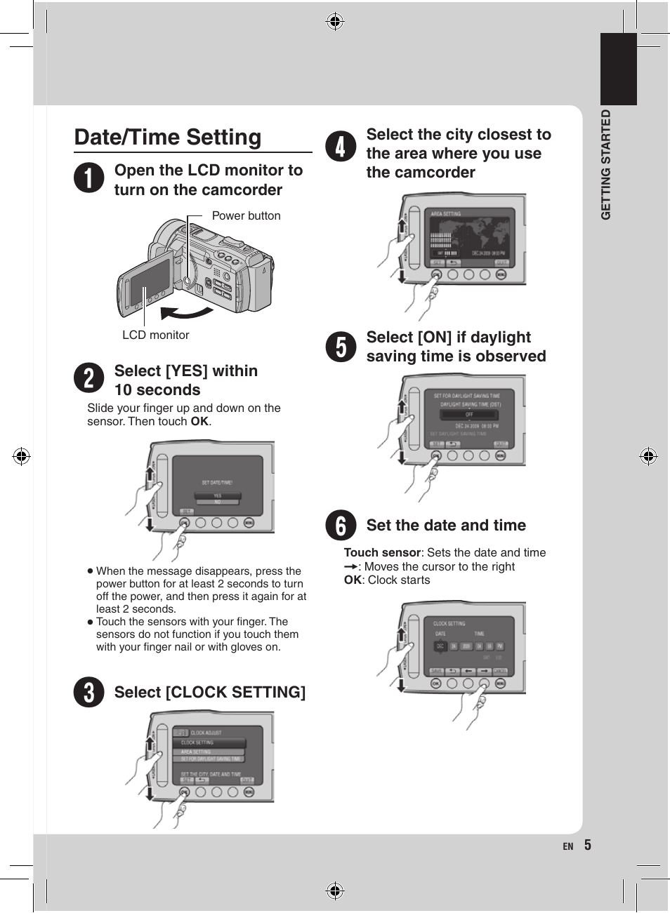 Date/time setting | JVC Everio GZ-HM400 User Manual | Page 5 / 44