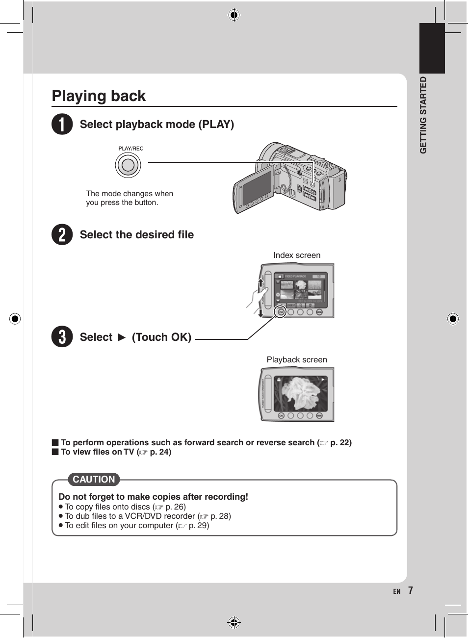 Playing back | JVC Everio GZ-HM400 User Manual | Page 7 / 44