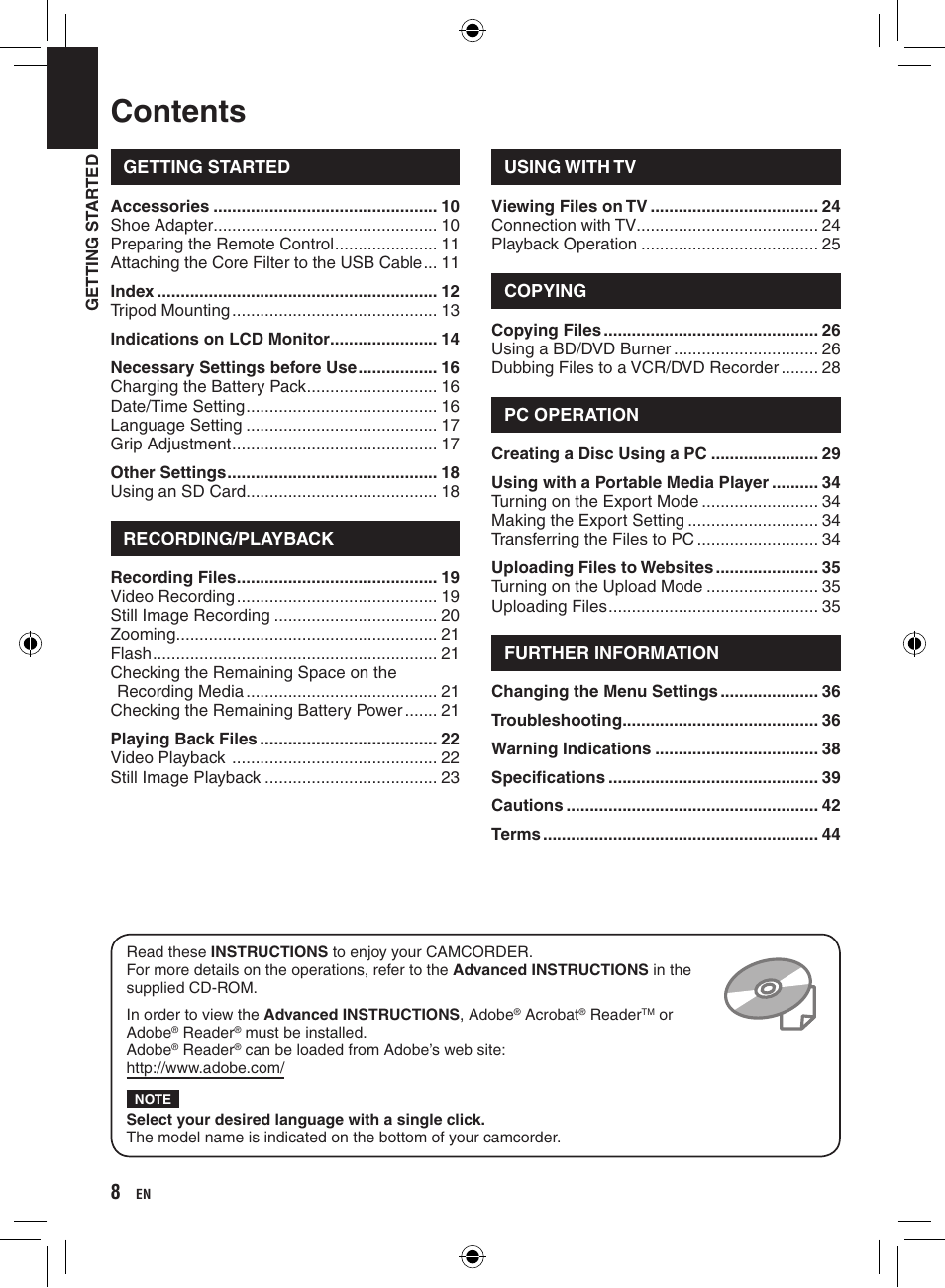 JVC Everio GZ-HM400 User Manual | Page 8 / 44