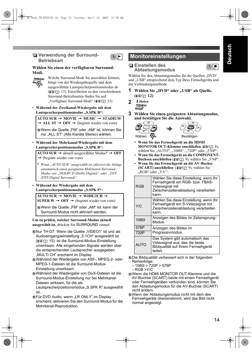 Monitoreinstellungen | JVC TH-D7 User Manual | Page 19 / 82