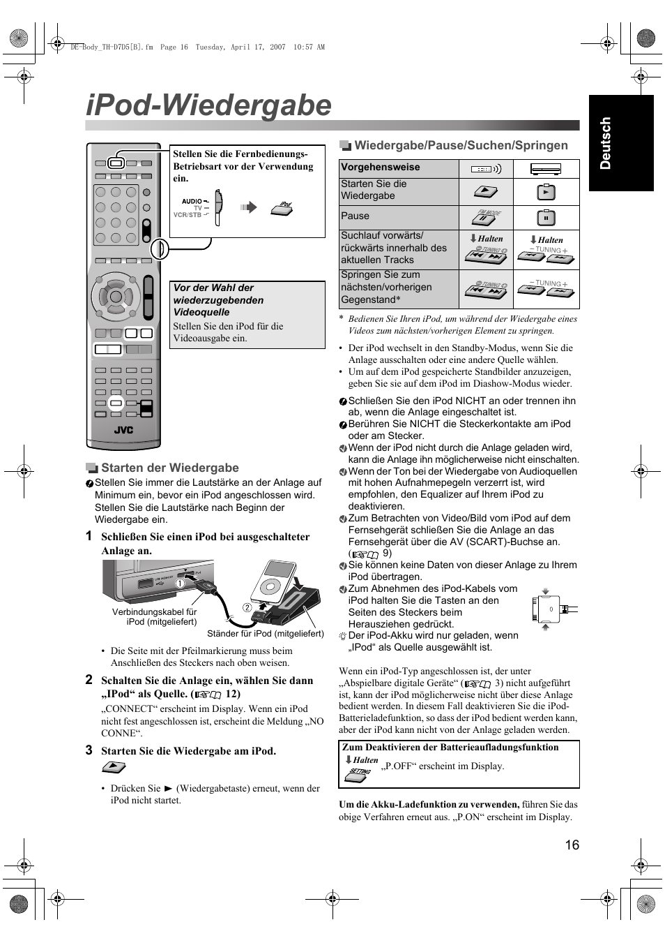 Ipod-wiedergabe | JVC TH-D7 User Manual | Page 21 / 82