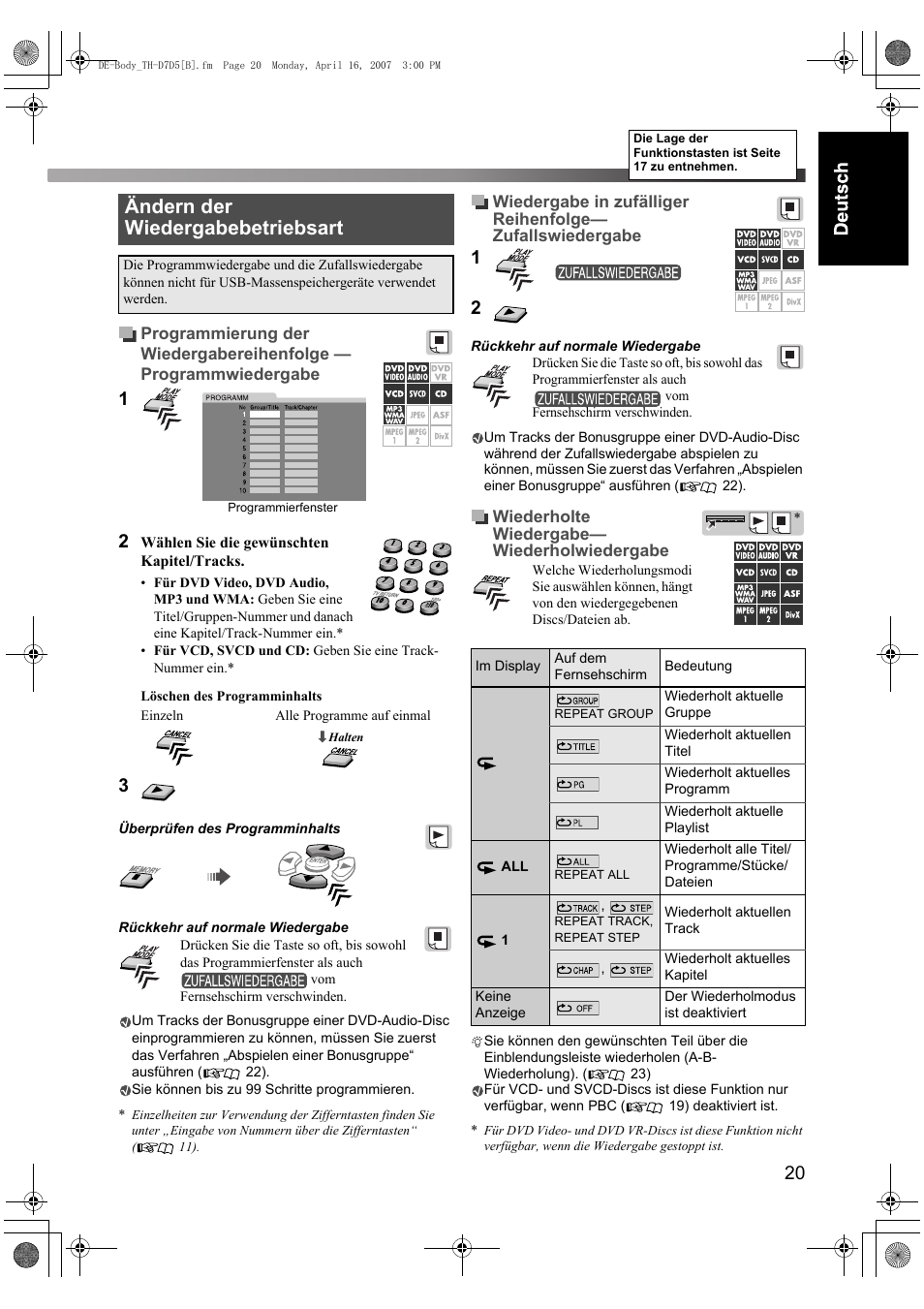 Ändern der wiedergabebetriebsart | JVC TH-D7 User Manual | Page 25 / 82