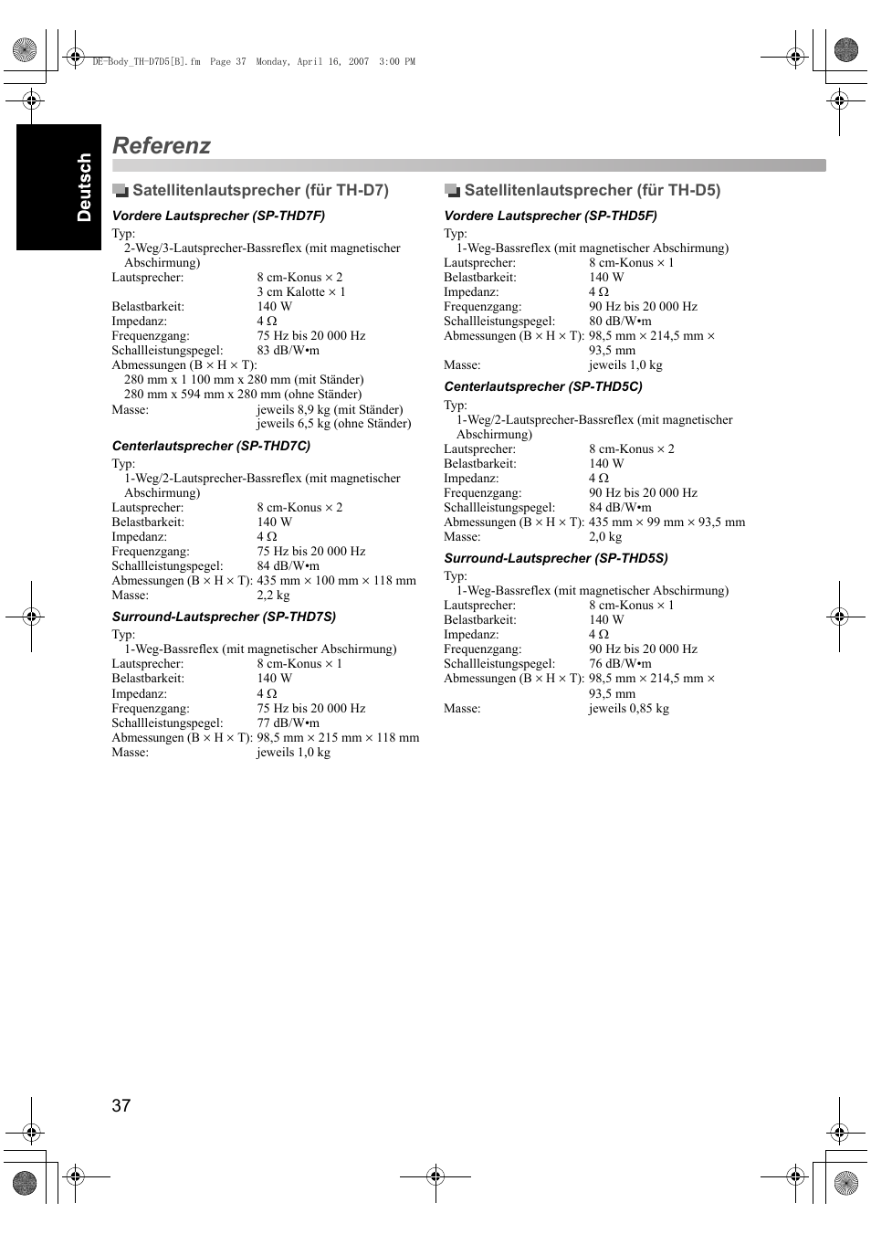 Referenz | JVC TH-D7 User Manual | Page 42 / 82