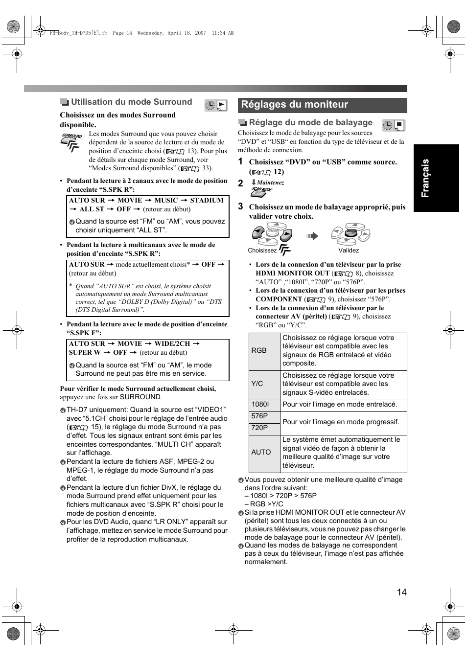 Réglages du moniteur | JVC TH-D7 User Manual | Page 57 / 82