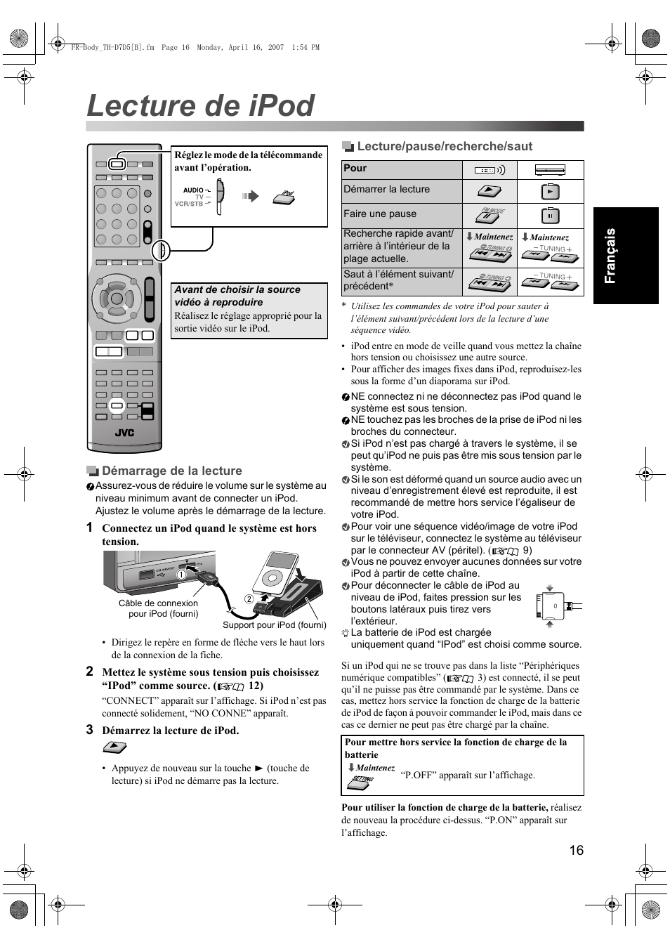 Lecture de ipod | JVC TH-D7 User Manual | Page 59 / 82