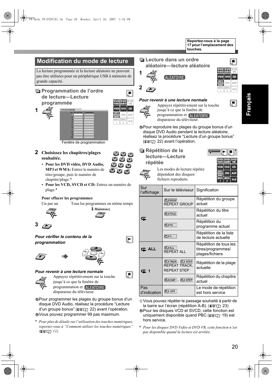 Modification du mode de lecture | JVC TH-D7 User Manual | Page 63 / 82