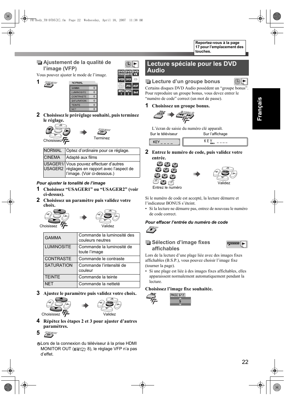 Lecture spéciale pour les dvd audio | JVC TH-D7 User Manual | Page 65 / 82