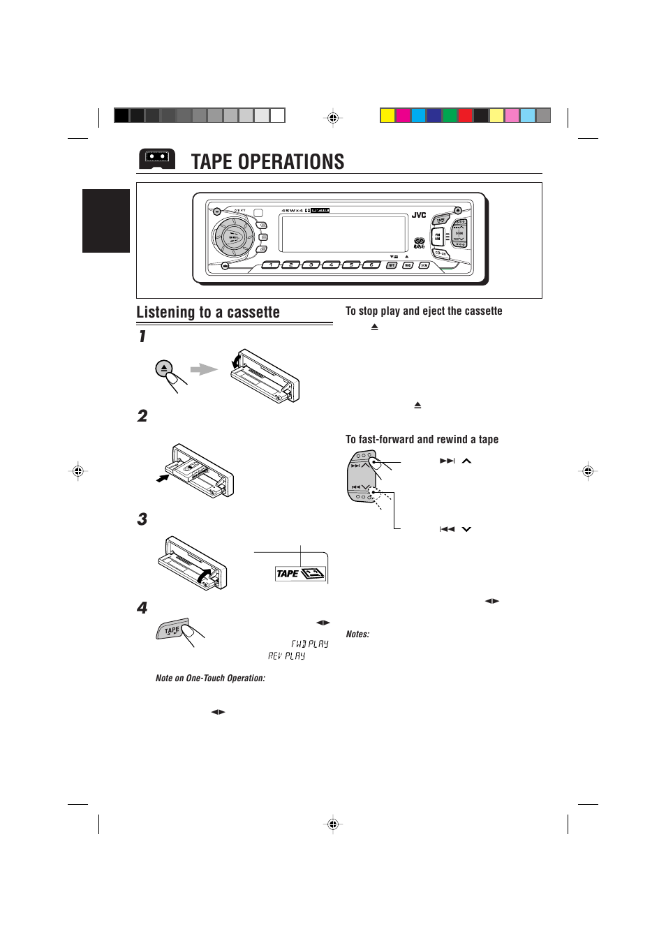 Tape operations, Listening to a cassette 1, English | JVC KS-FX922R User Manual | Page 16 / 40