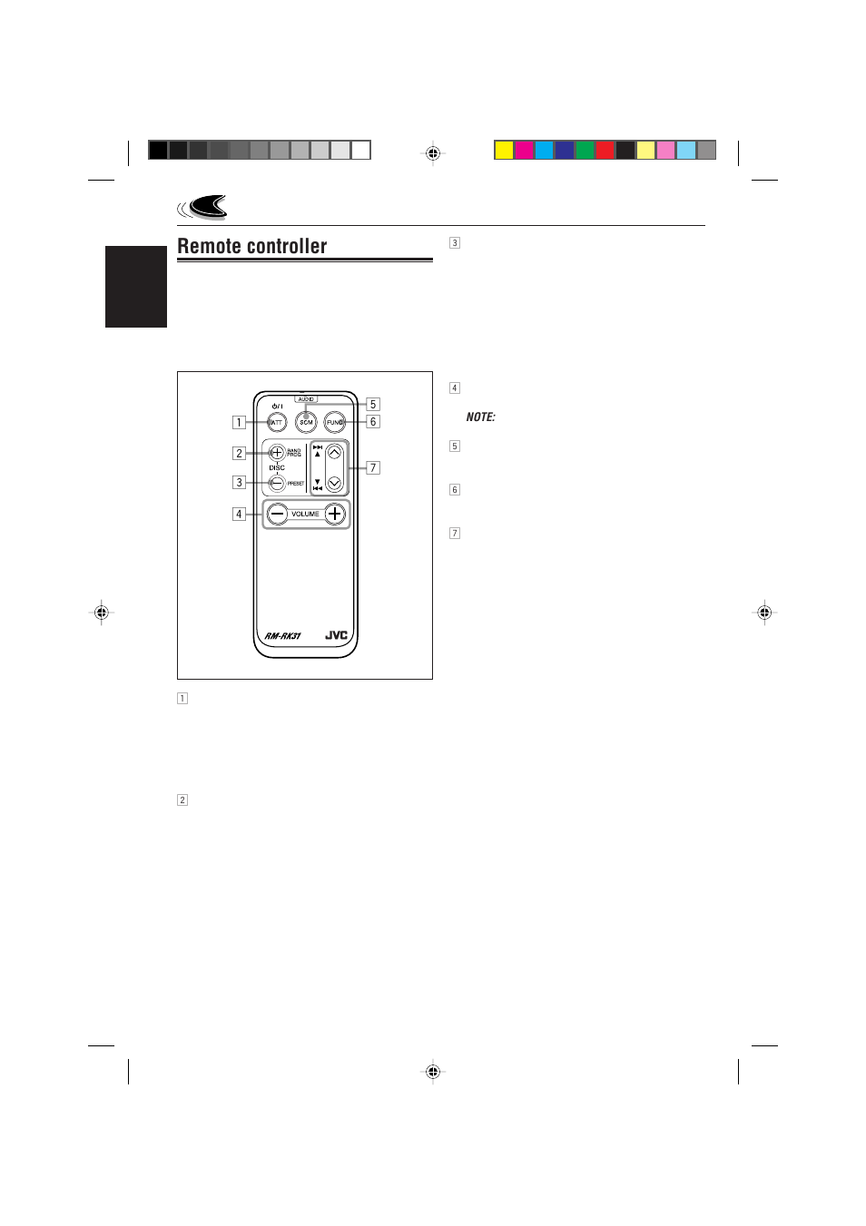 Remote controller | JVC KS-FX922R User Manual | Page 4 / 40