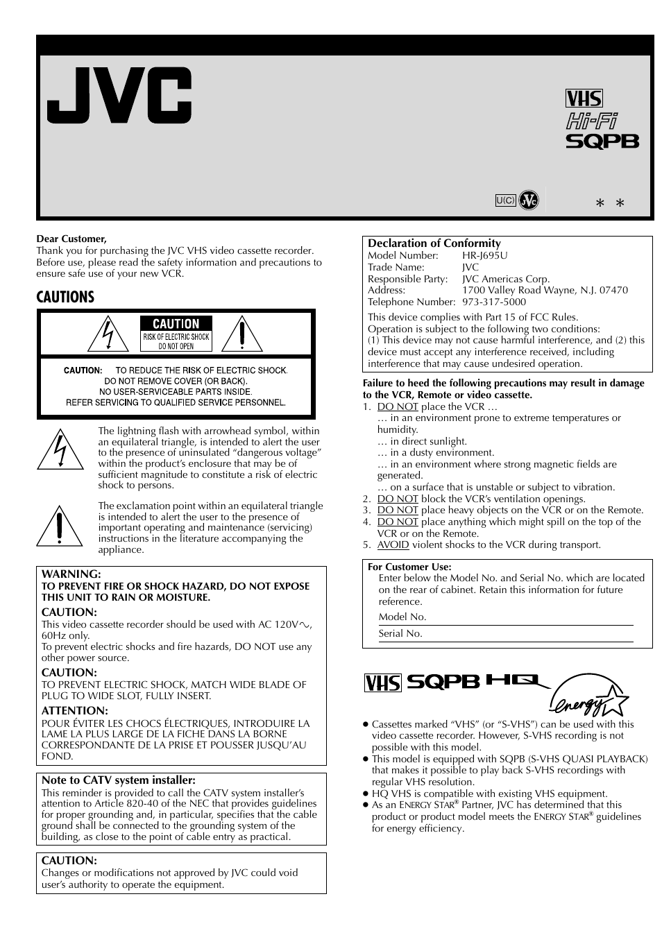 JVC HR-J695U User Manual | 16 pages
