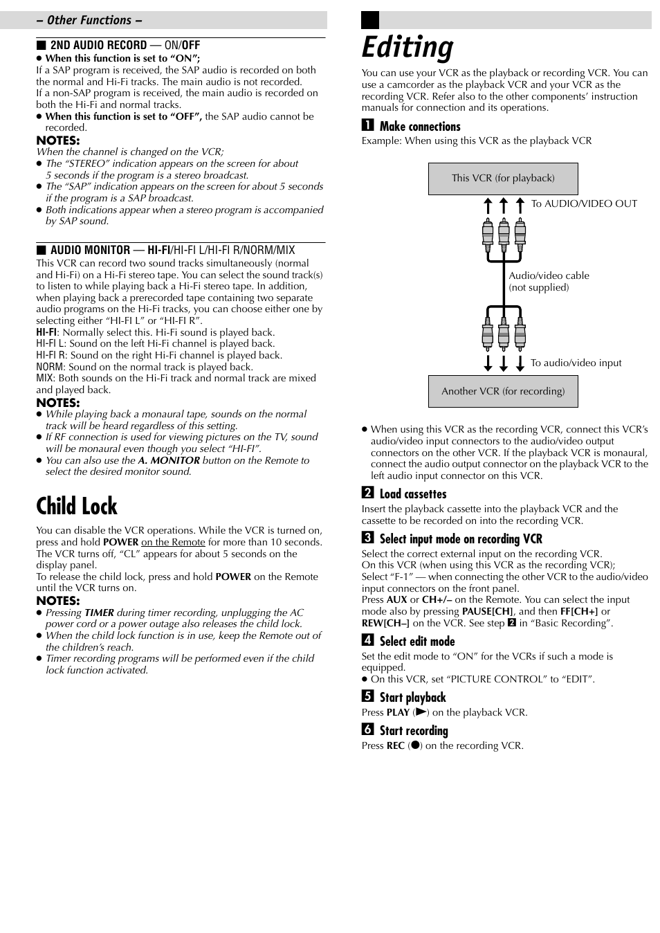 Editing, Child lock | JVC HR-J695U User Manual | Page 13 / 16