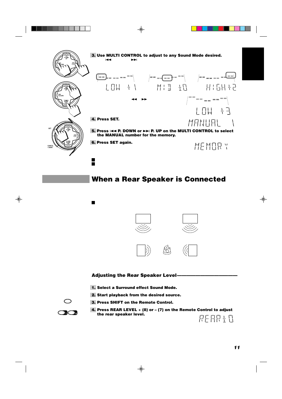 When a rear speaker is connected, 11 english, Adjusting the rear speaker level | JVC CA-D702T User Manual | Page 15 / 49