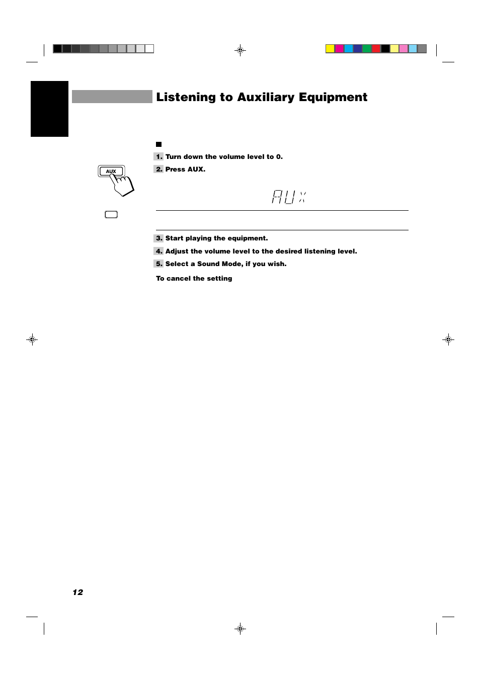 Listening to auxiliary equipment | JVC CA-D702T User Manual | Page 16 / 49