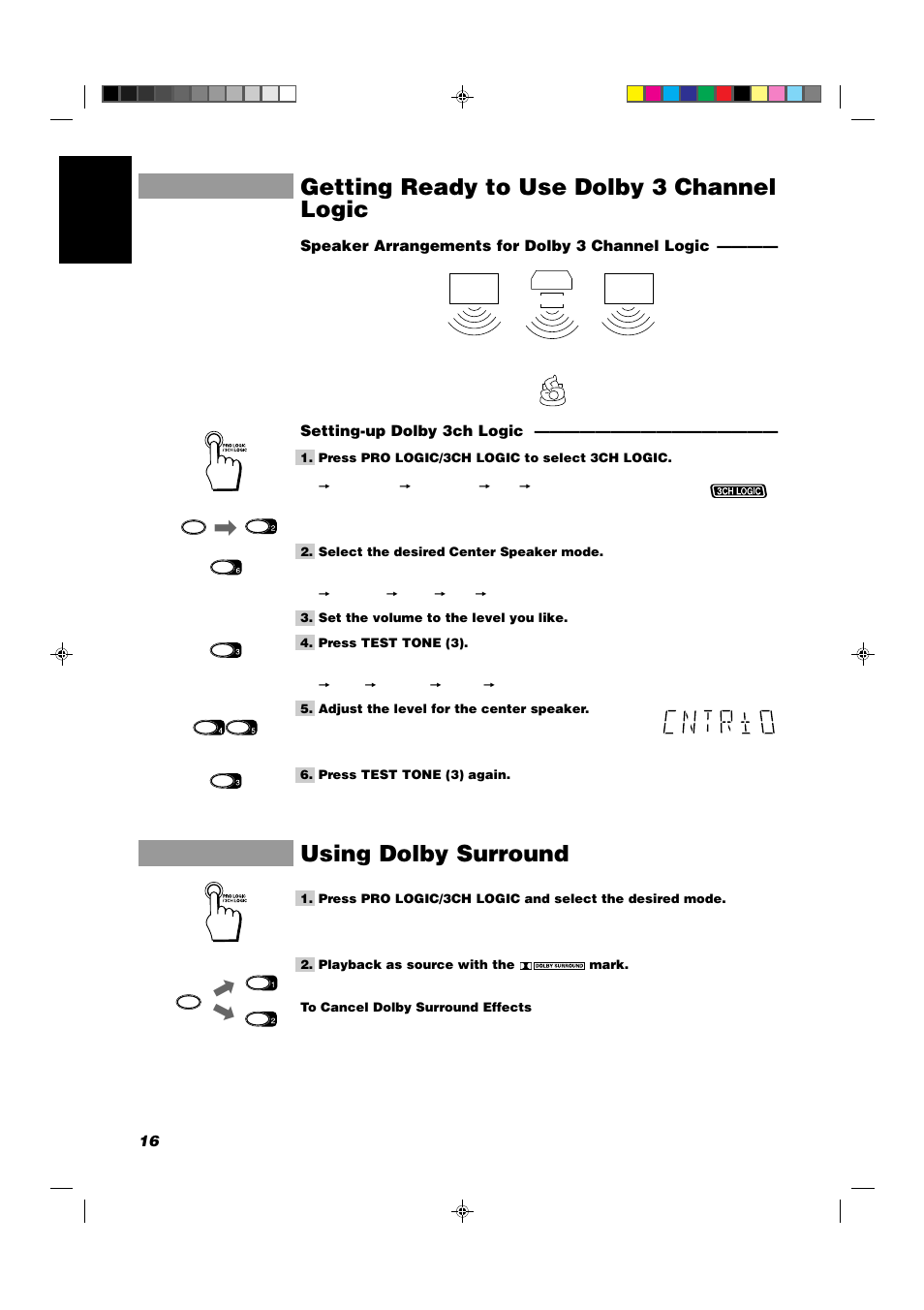 Getting ready to use dolby 3 channel logic, Using dolby surround, 16 english | JVC CA-D702T User Manual | Page 20 / 49