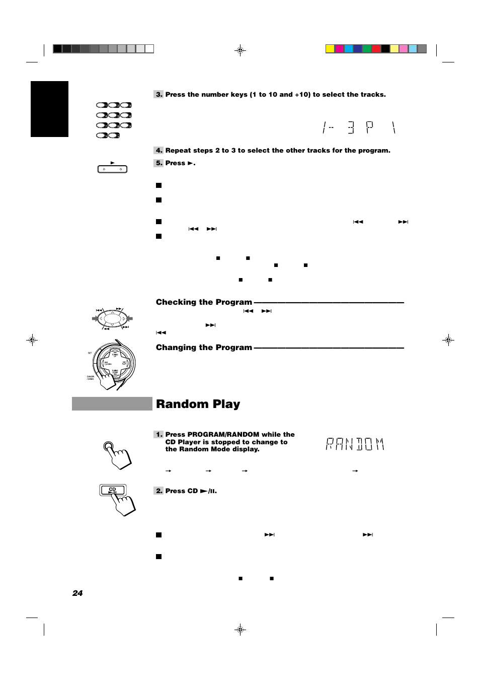 Random play, 24 english, Checking the program | Changing the program | JVC CA-D702T User Manual | Page 28 / 49