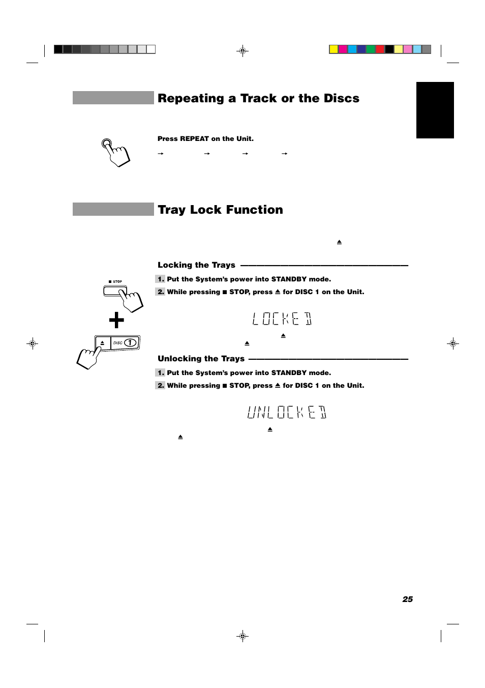 Repeating a track or the discs, Tray lock function | JVC CA-D702T User Manual | Page 29 / 49