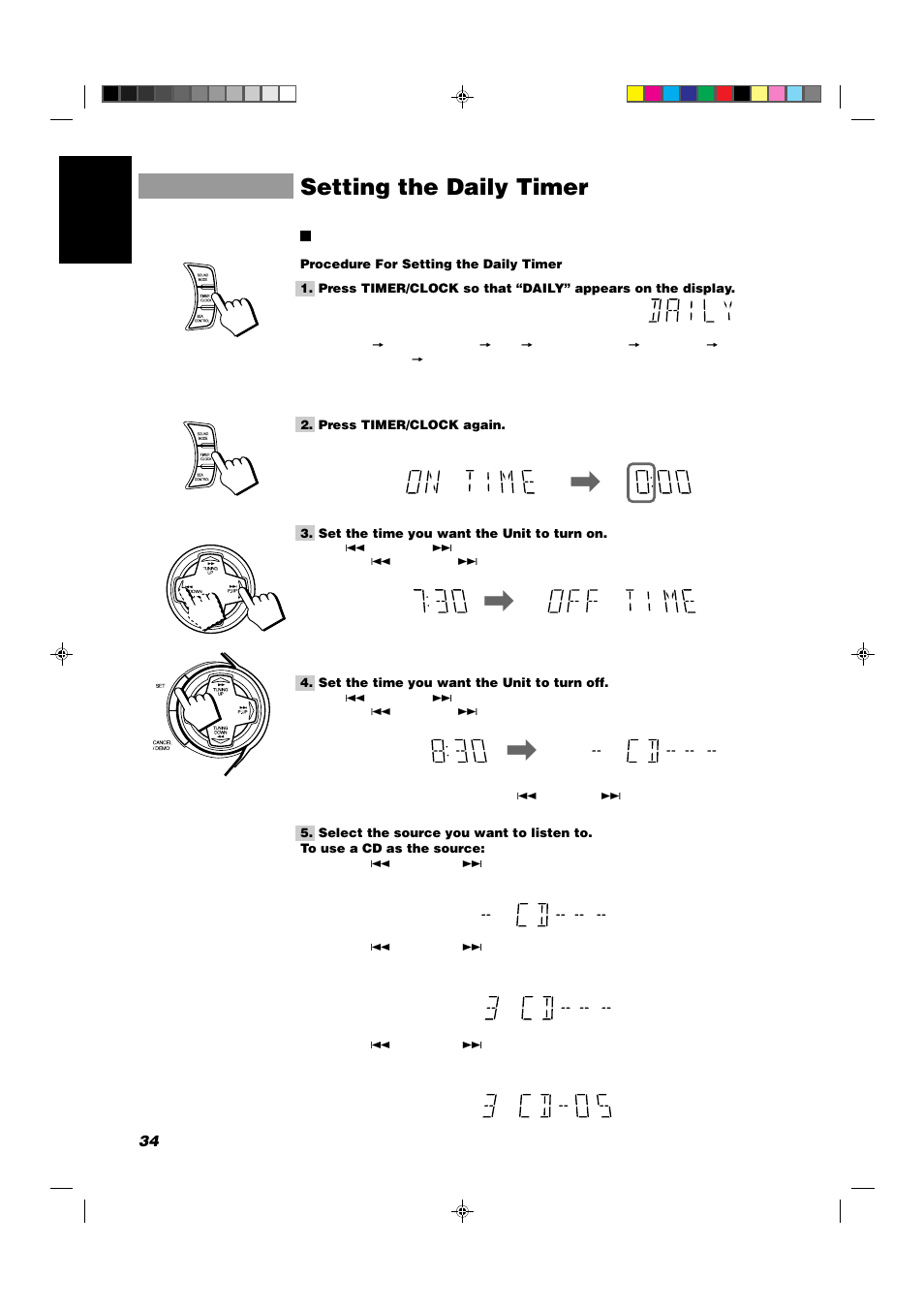 Setting the daily timer | JVC CA-D702T User Manual | Page 38 / 49