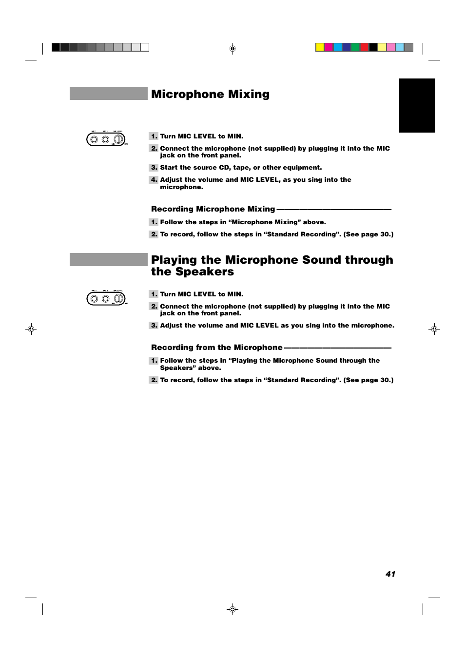 Microphone mixing, Playing the microphone sound through the speakers | JVC CA-D702T User Manual | Page 45 / 49