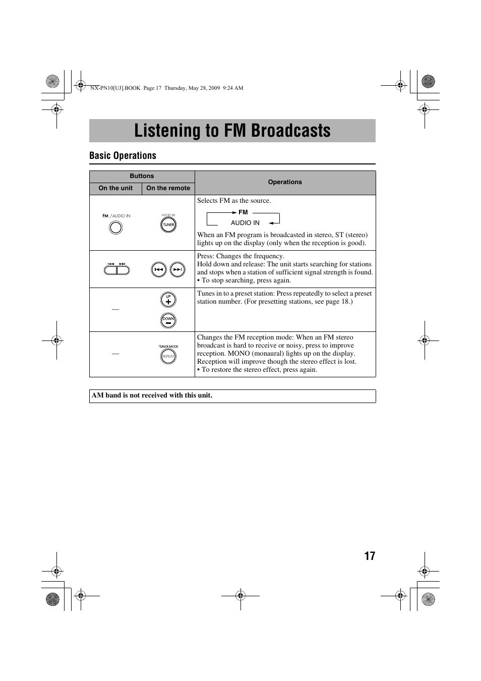 Listening to fm broadcasts, Basic operations | JVC NX-PN10 User Manual | Page 19 / 27