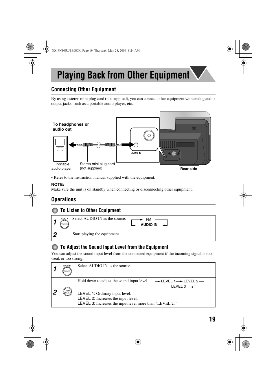 Playing back from other equipment, Connecting other equipment, Operations | JVC NX-PN10 User Manual | Page 21 / 27