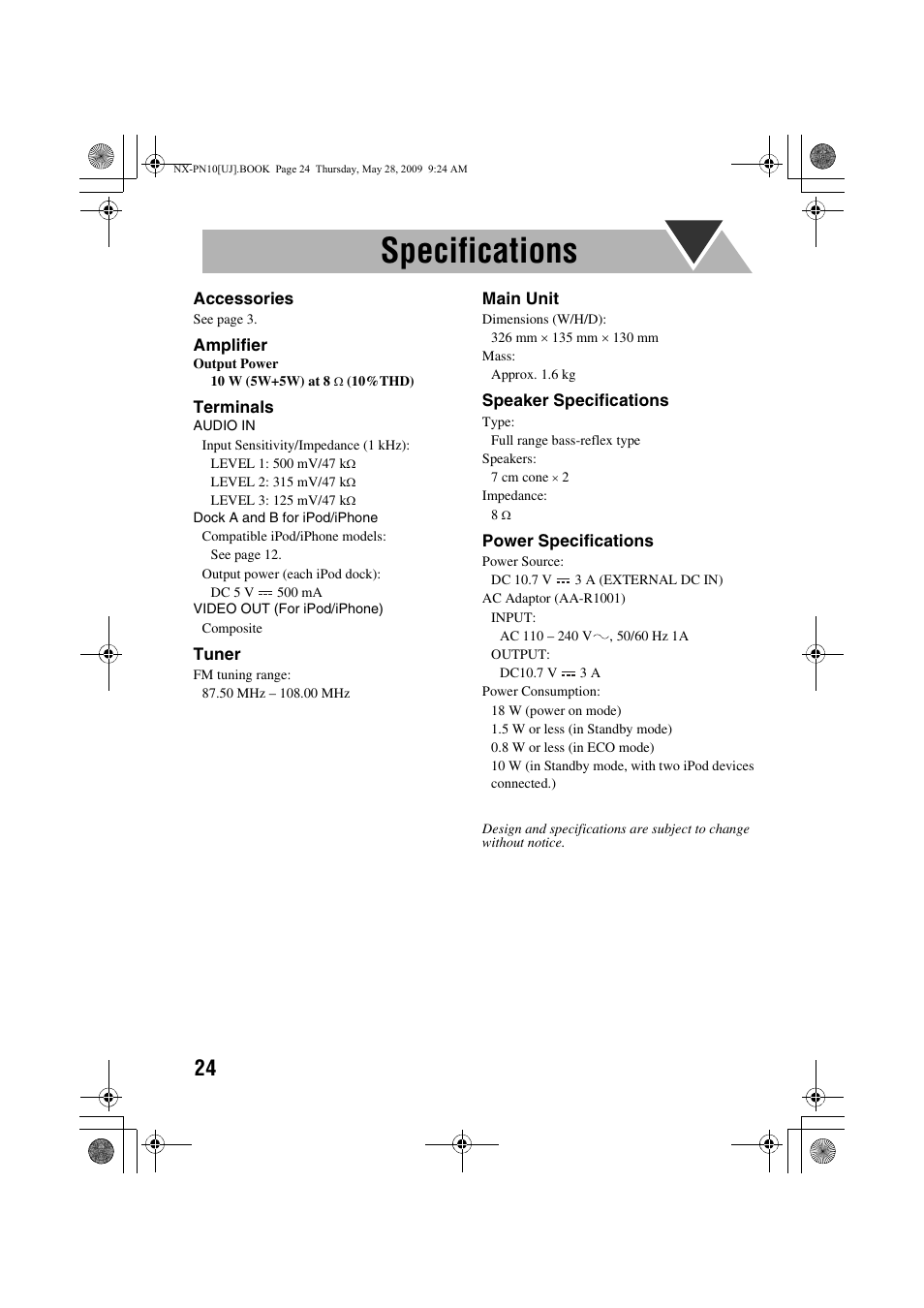 Specifications | JVC NX-PN10 User Manual | Page 26 / 27