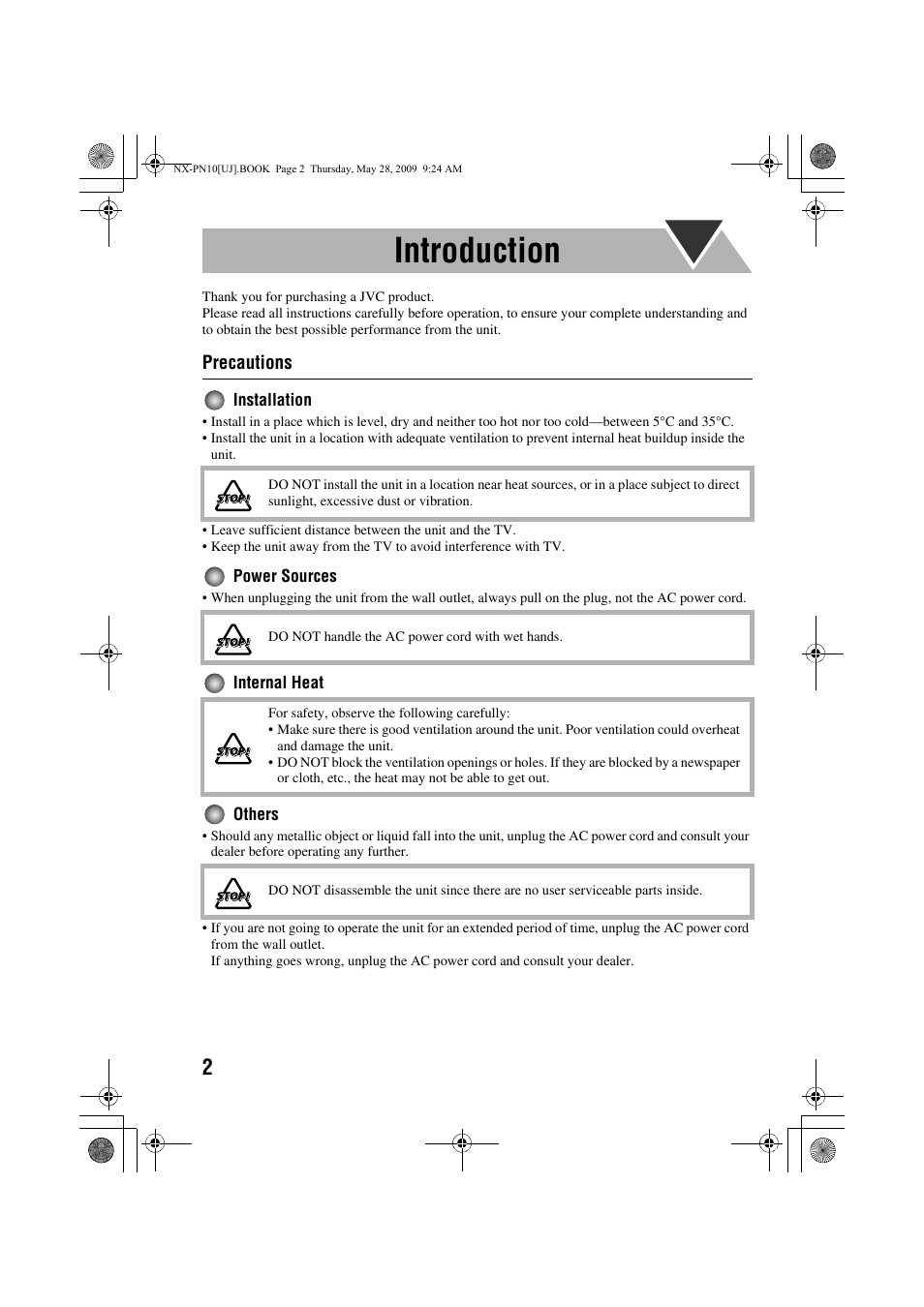 Introduction, Precautions | JVC NX-PN10 User Manual | Page 4 / 27