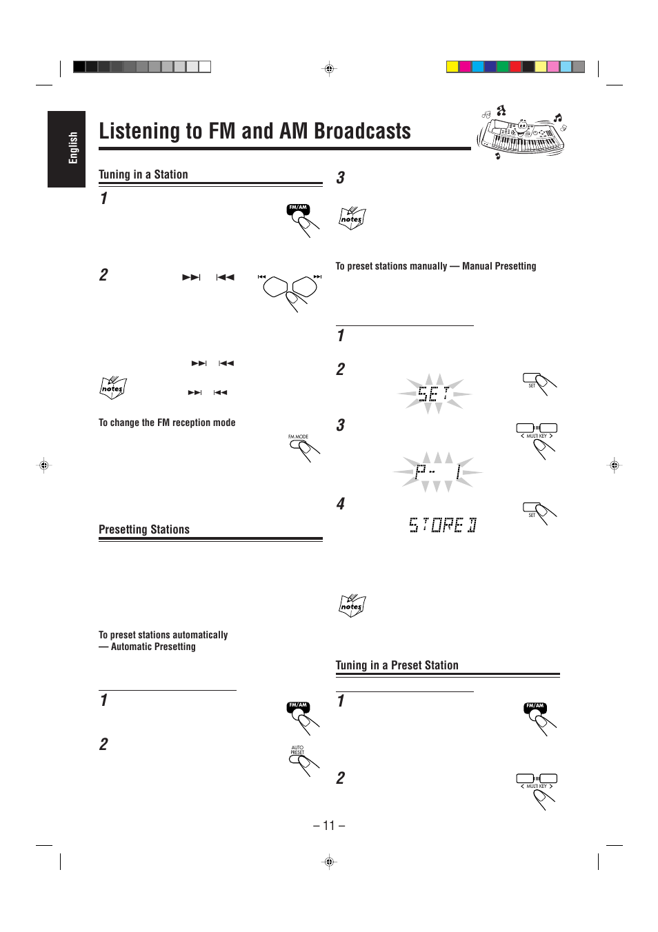 Listening to fm and am broadcasts | JVC UX-P3 User Manual | Page 16 / 28