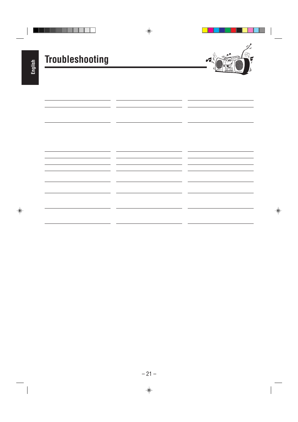 Troubleshooting, English | JVC UX-P3 User Manual | Page 26 / 28