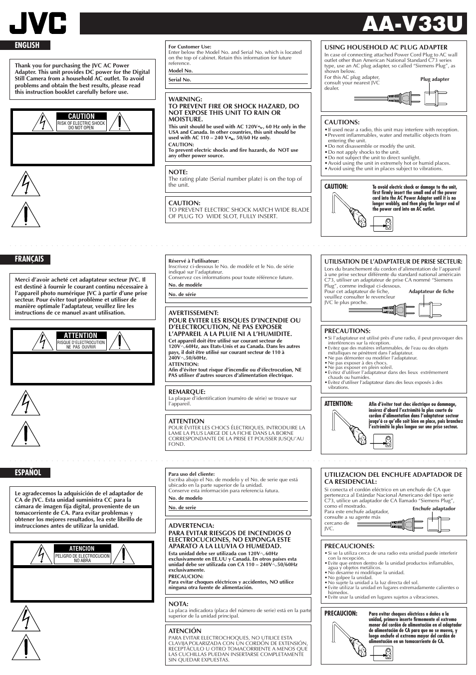 JVC AA-V33U User Manual | 2 pages