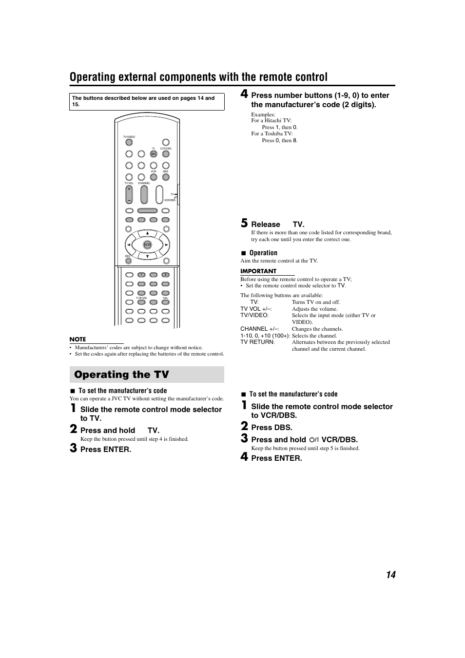 Operating the tv | JVC TH-C7 TH-C6 User Manual | Page 17 / 51