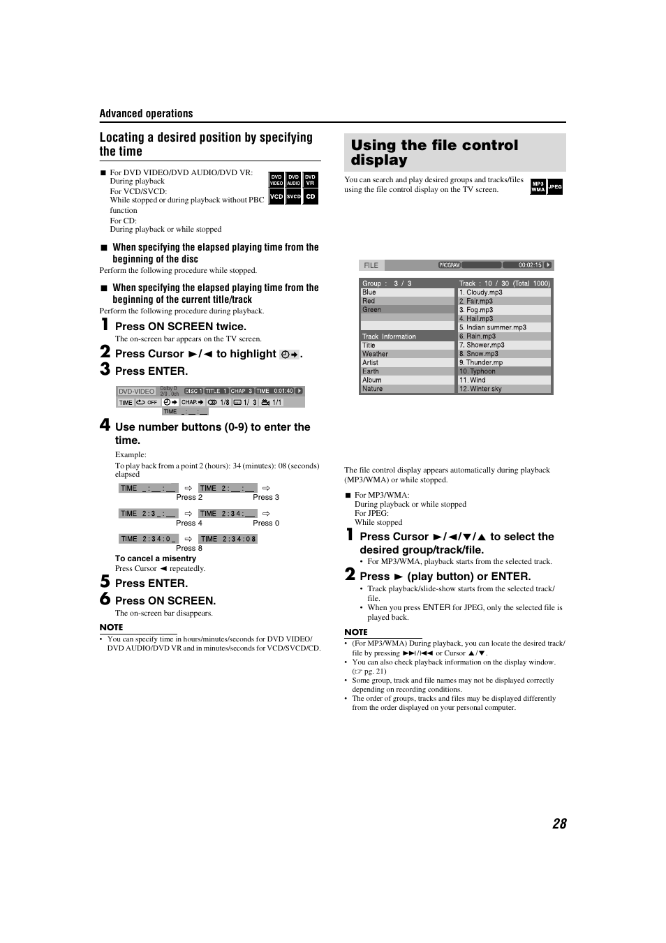 Using the file control display, Locating a desired position by specifying the time | JVC TH-C7 TH-C6 User Manual | Page 31 / 51