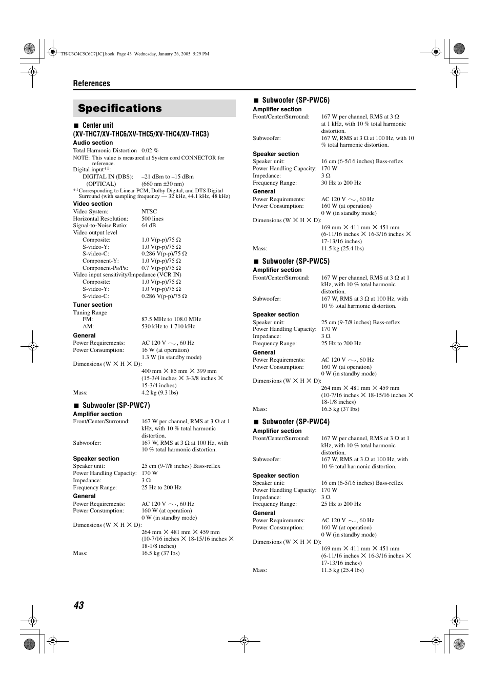 Specifications, References | JVC TH-C7 TH-C6 User Manual | Page 46 / 51