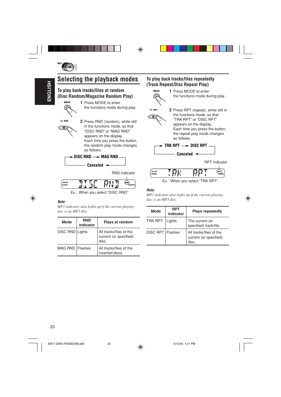 Selecting the playback modes | JVC GET0241-001B User Manual | Page 20 / 26