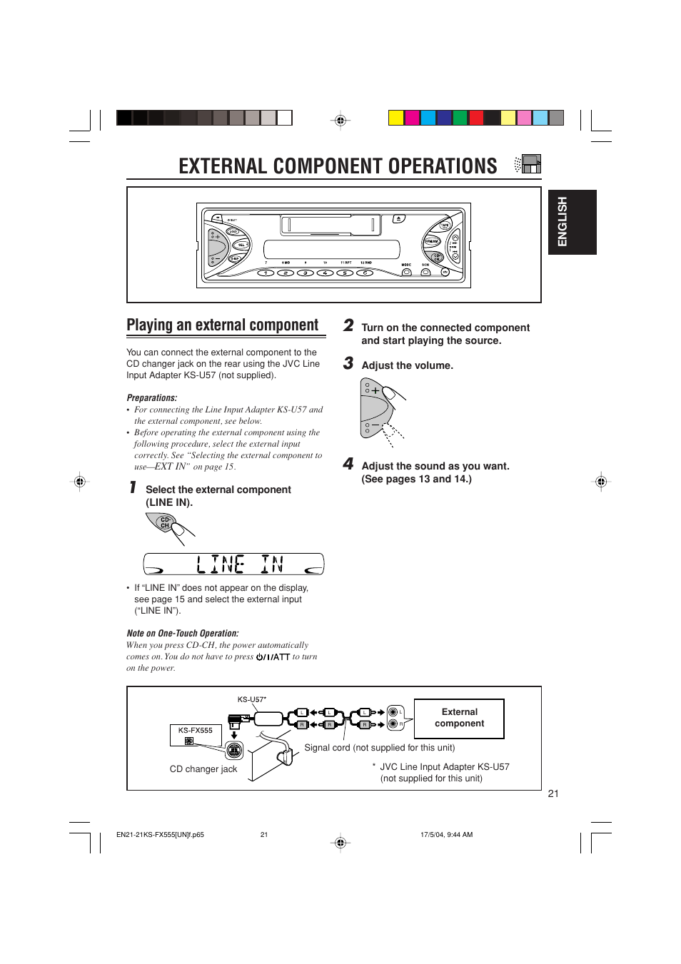 External component operations, Playing an external component | JVC GET0241-001B User Manual | Page 21 / 26