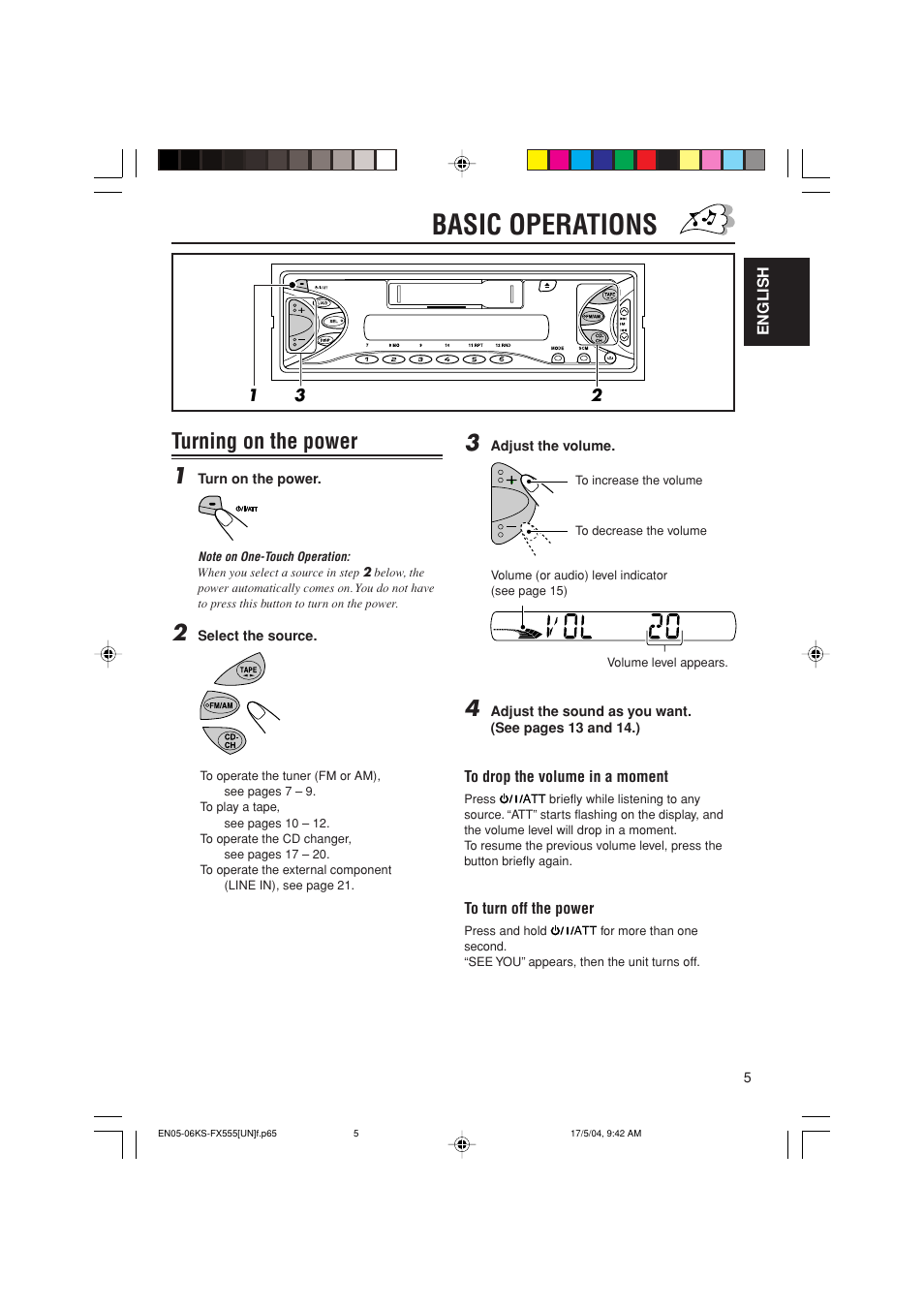 Basic operations, Turning on the power 1 | JVC GET0241-001B User Manual | Page 5 / 26