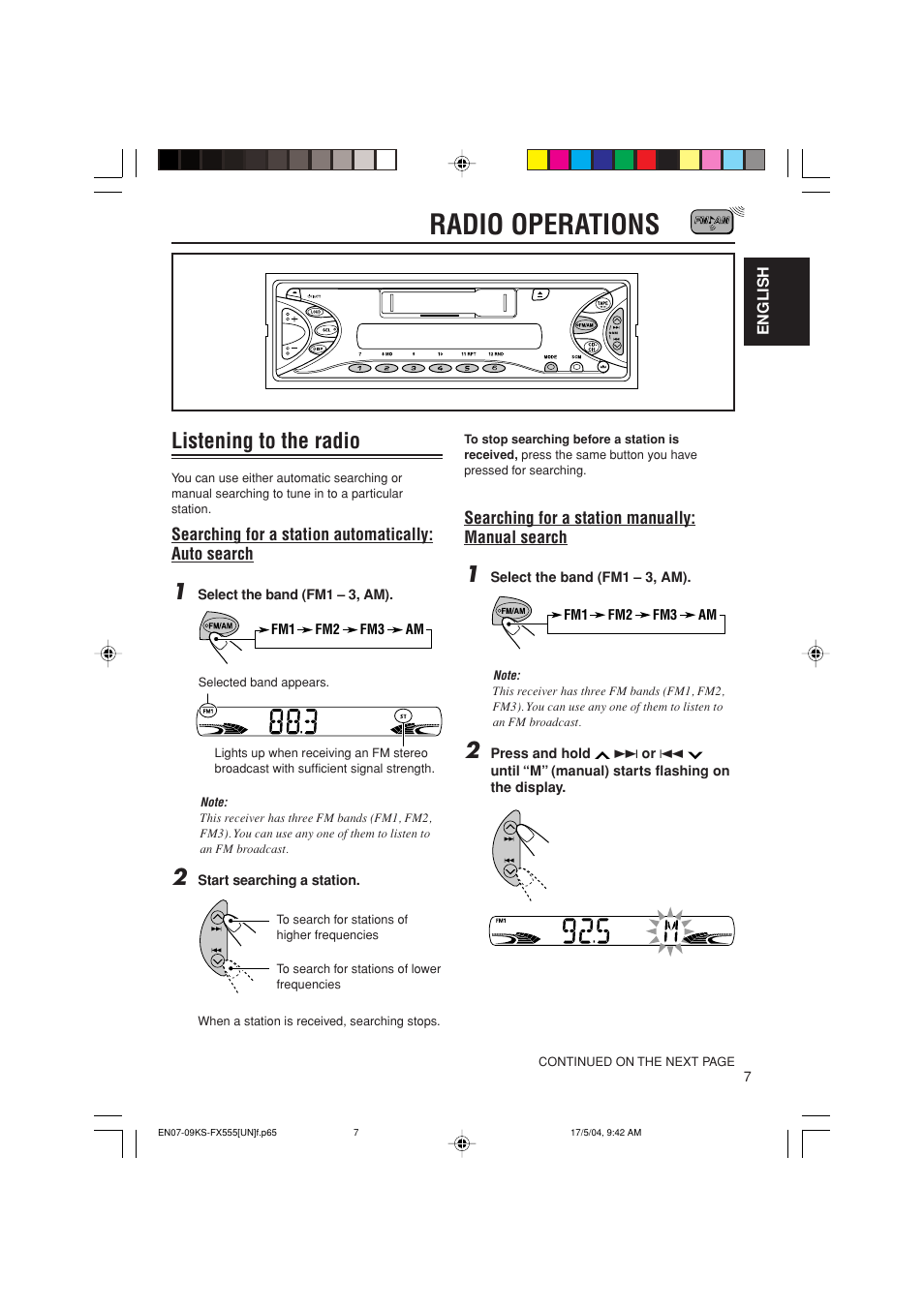 Radio operations, Listening to the radio | JVC GET0241-001B User Manual | Page 7 / 26